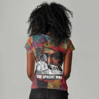 Thomas Sankara Burkina Faso Women V-Neck T-Shirt with Bold Portrait and The Upright Man Tribute Design - Wonder Print Shop
