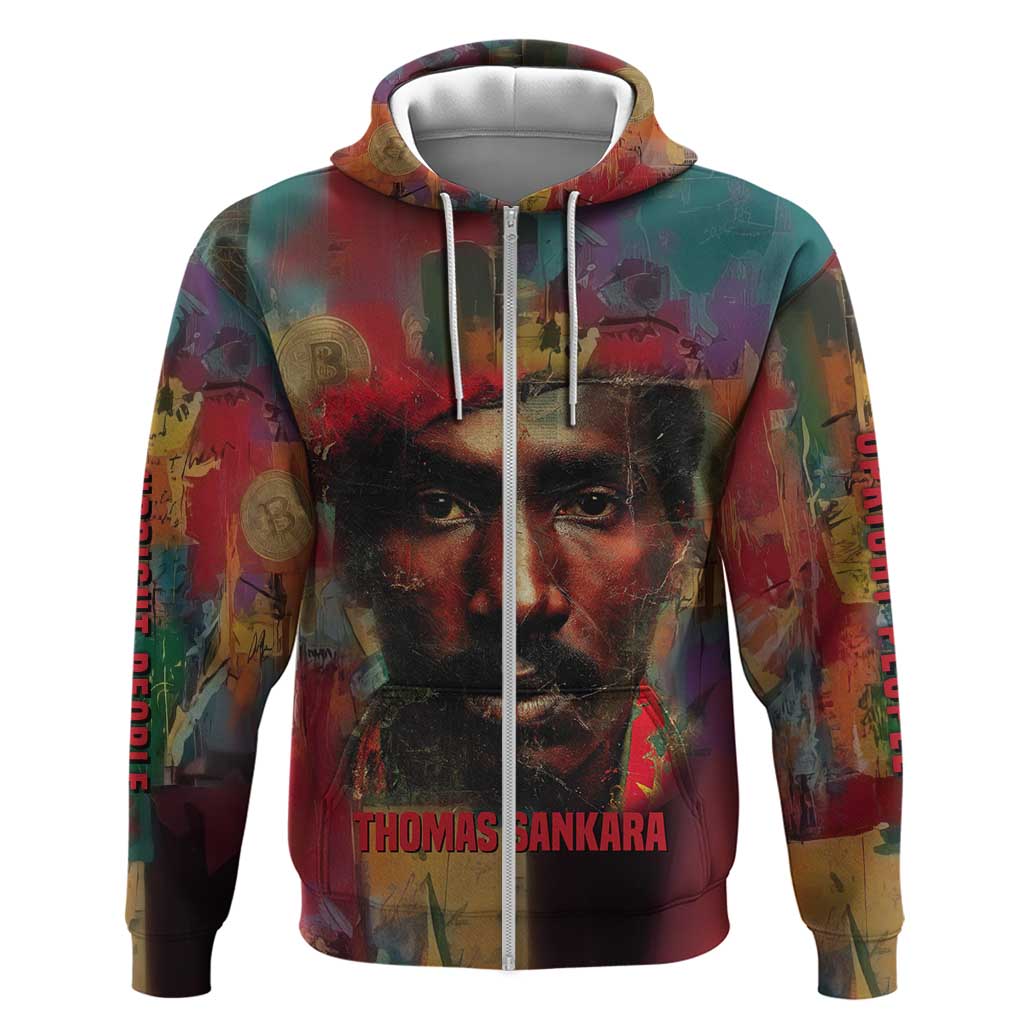 Thomas Sankara Burkina Faso Zip Hoodie with Bold Portrait and The Upright Man Tribute Design - Wonder Print Shop
