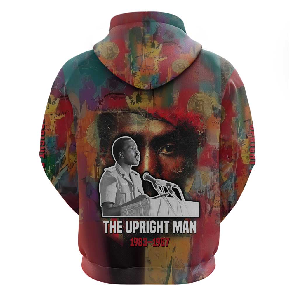 Thomas Sankara Burkina Faso Zip Hoodie with Bold Portrait and The Upright Man Tribute Design - Wonder Print Shop