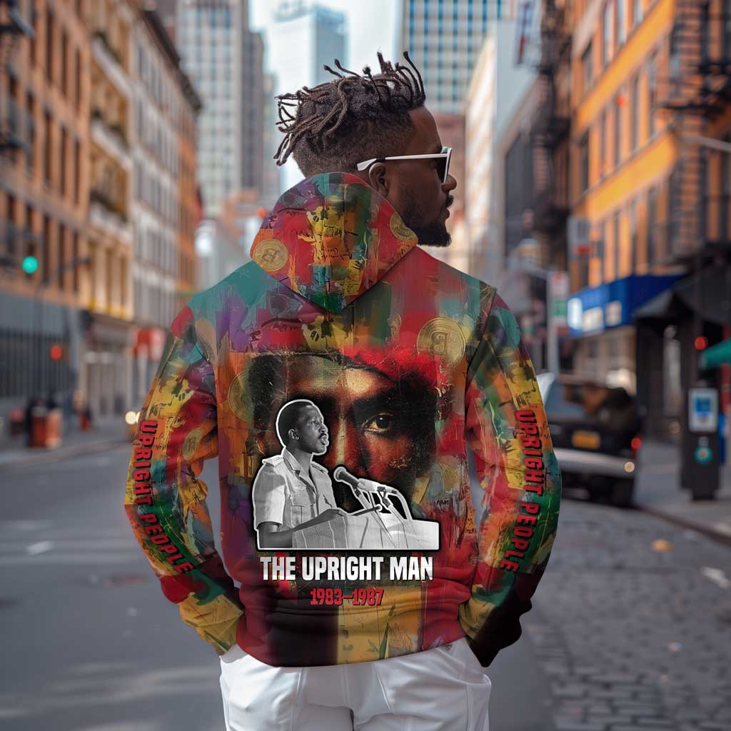 Thomas Sankara Burkina Faso Zip Hoodie with Bold Portrait and The Upright Man Tribute Design - Wonder Print Shop
