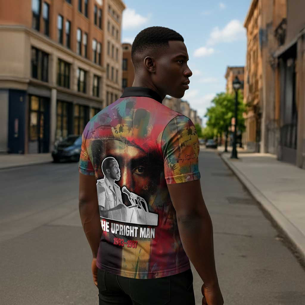 Thomas Sankara Burkina Faso Zipper Polo Shirt with Bold Portrait and The Upright Man Tribute Design - Wonder Print Shop