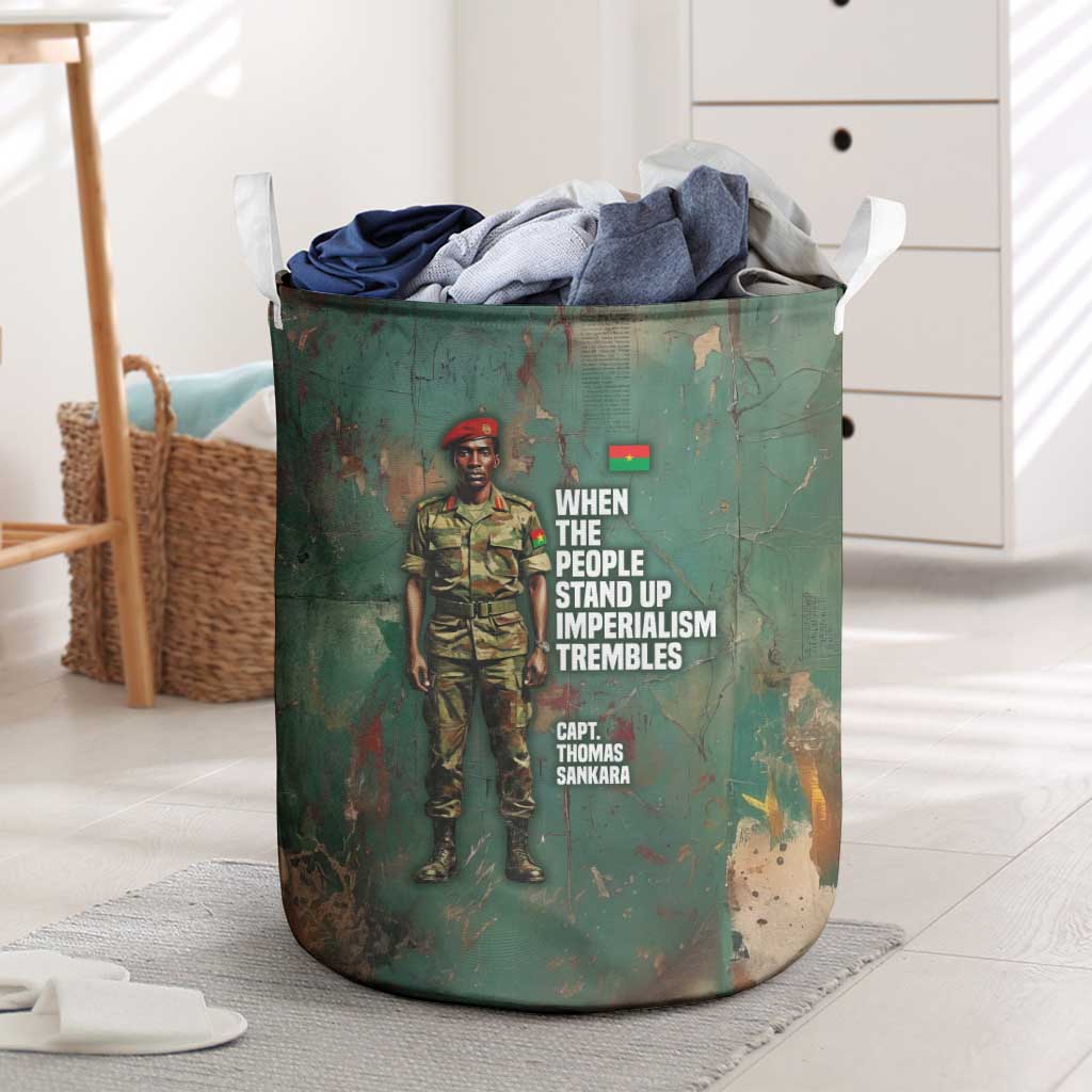 Burkina Faso Thomas Sankara Laundry Basket with Military Stance and Anti-Imperialist Quote Tribute Design - Wonder Print Shop