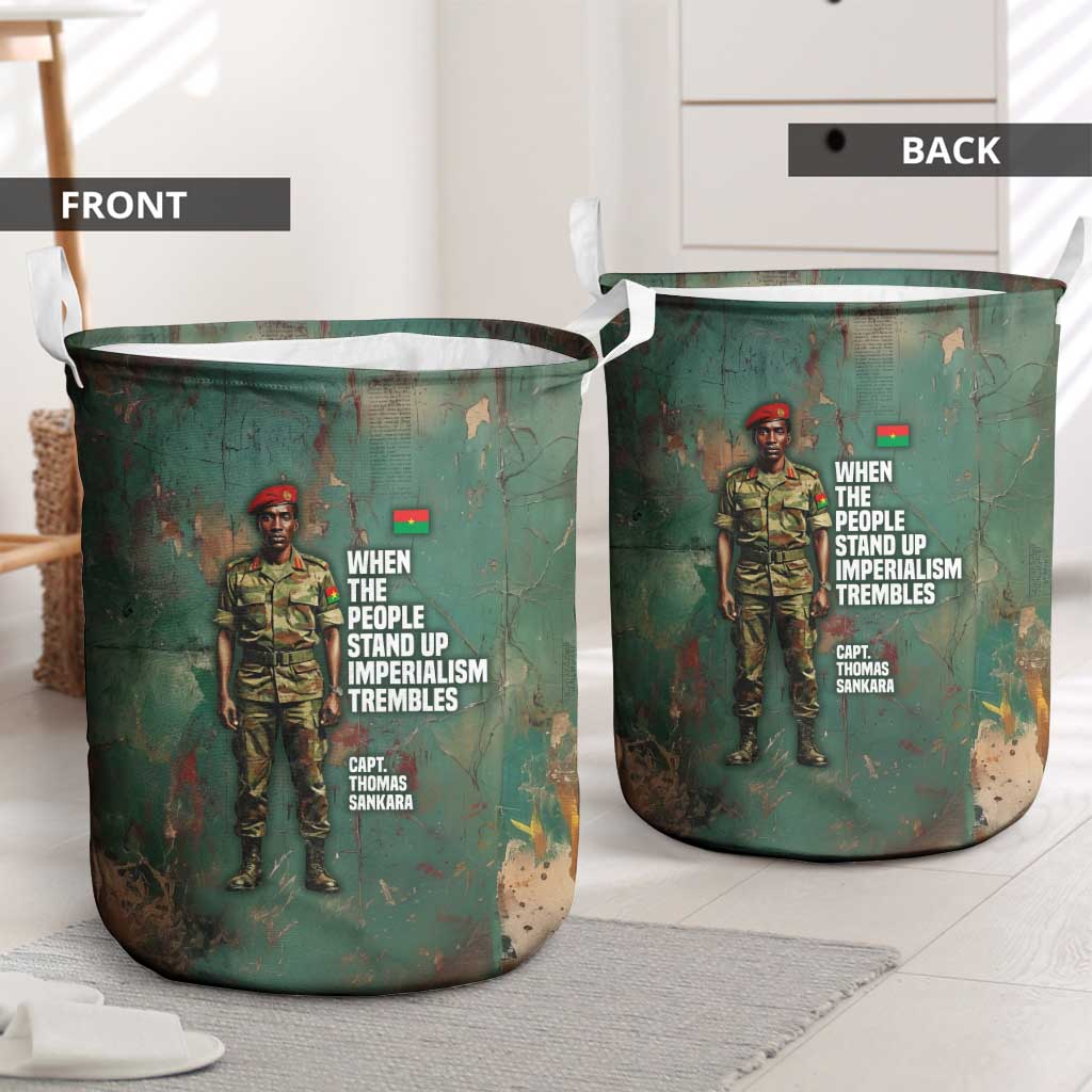 Burkina Faso Thomas Sankara Laundry Basket with Military Stance and Anti-Imperialist Quote Tribute Design - Wonder Print Shop