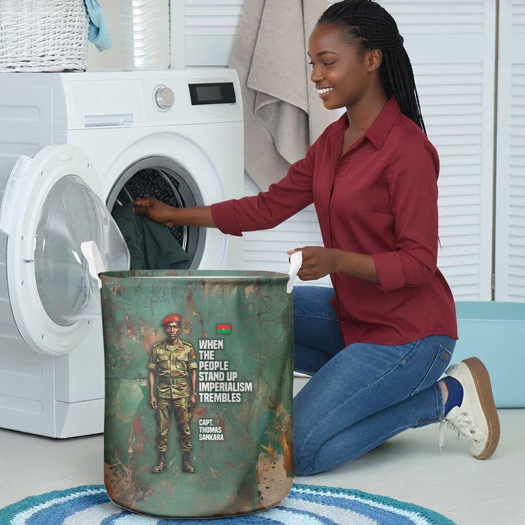 Burkina Faso Thomas Sankara Laundry Basket with Military Stance and Anti-Imperialist Quote Tribute Design - Wonder Print Shop