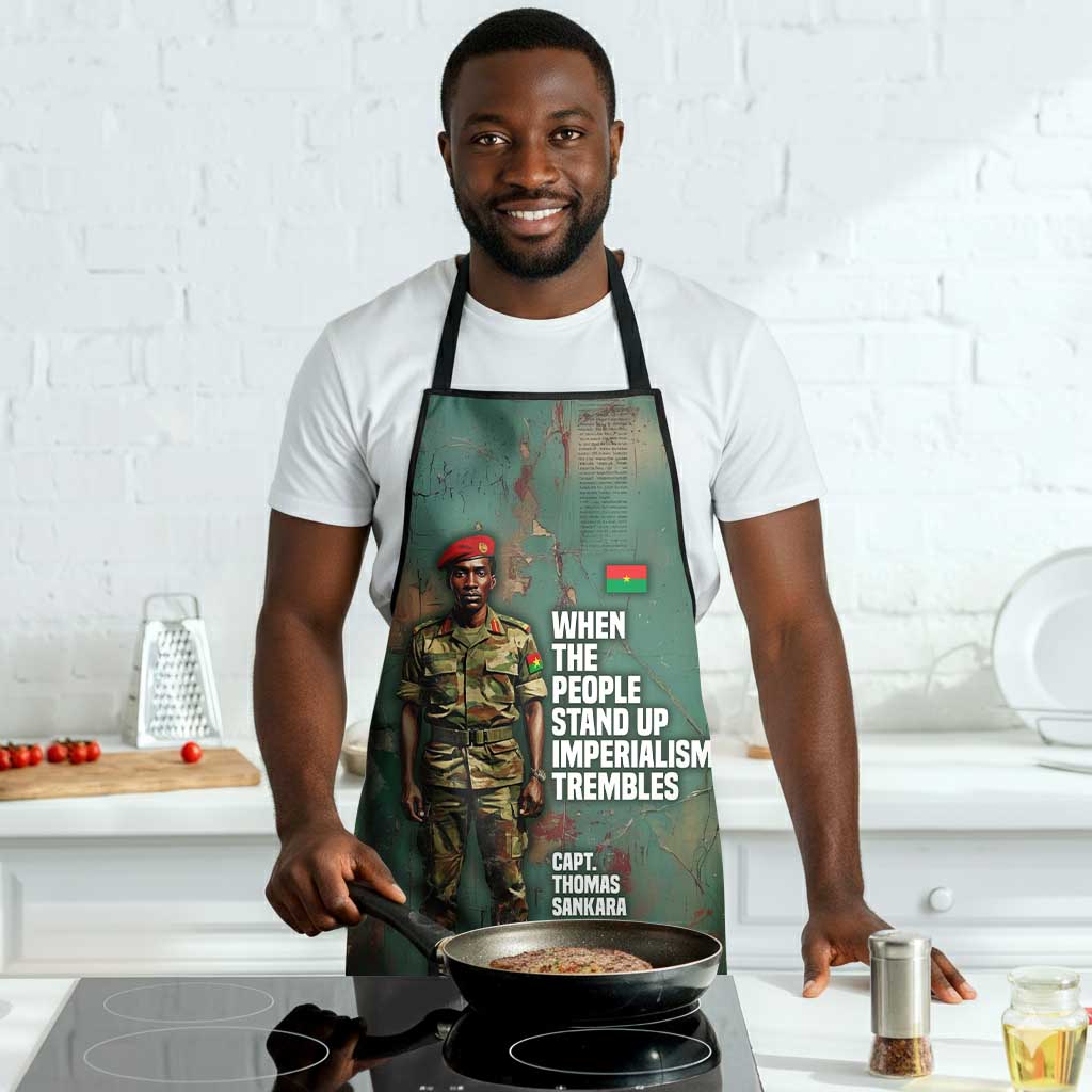 Burkina Faso Thomas Sankara Apron with Military Stance and Anti-Imperialist Quote Tribute Design - Wonder Print Shop