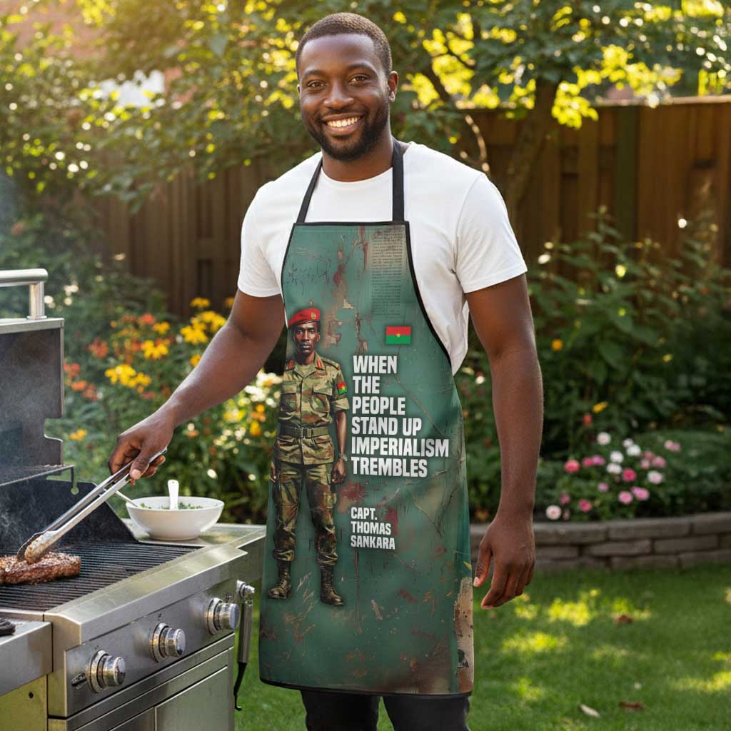 Burkina Faso Thomas Sankara Apron with Military Stance and Anti-Imperialist Quote Tribute Design - Wonder Print Shop