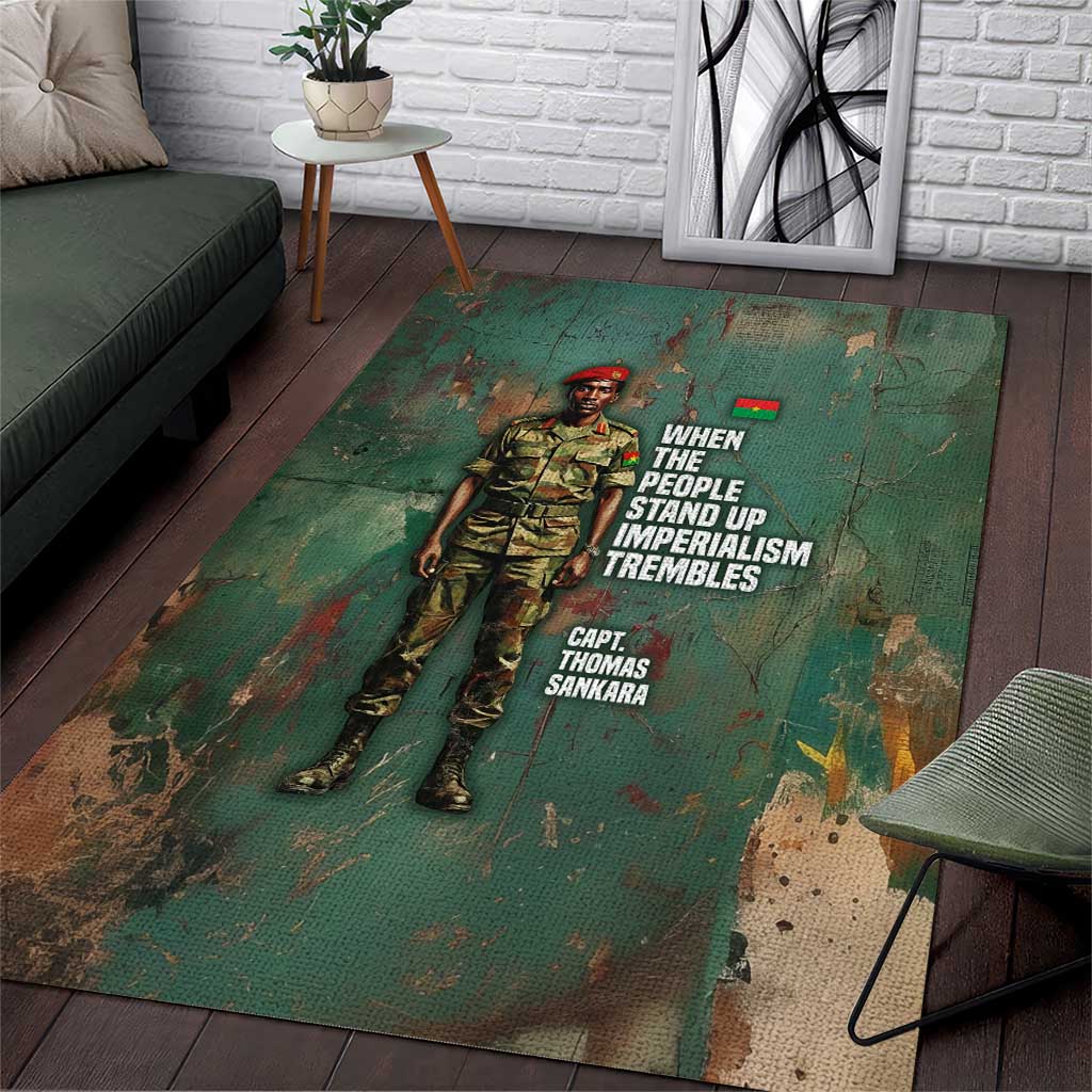 Burkina Faso Thomas Sankara Area Rug with Military Stance and Anti-Imperialist Quote Tribute Design - Wonder Print Shop