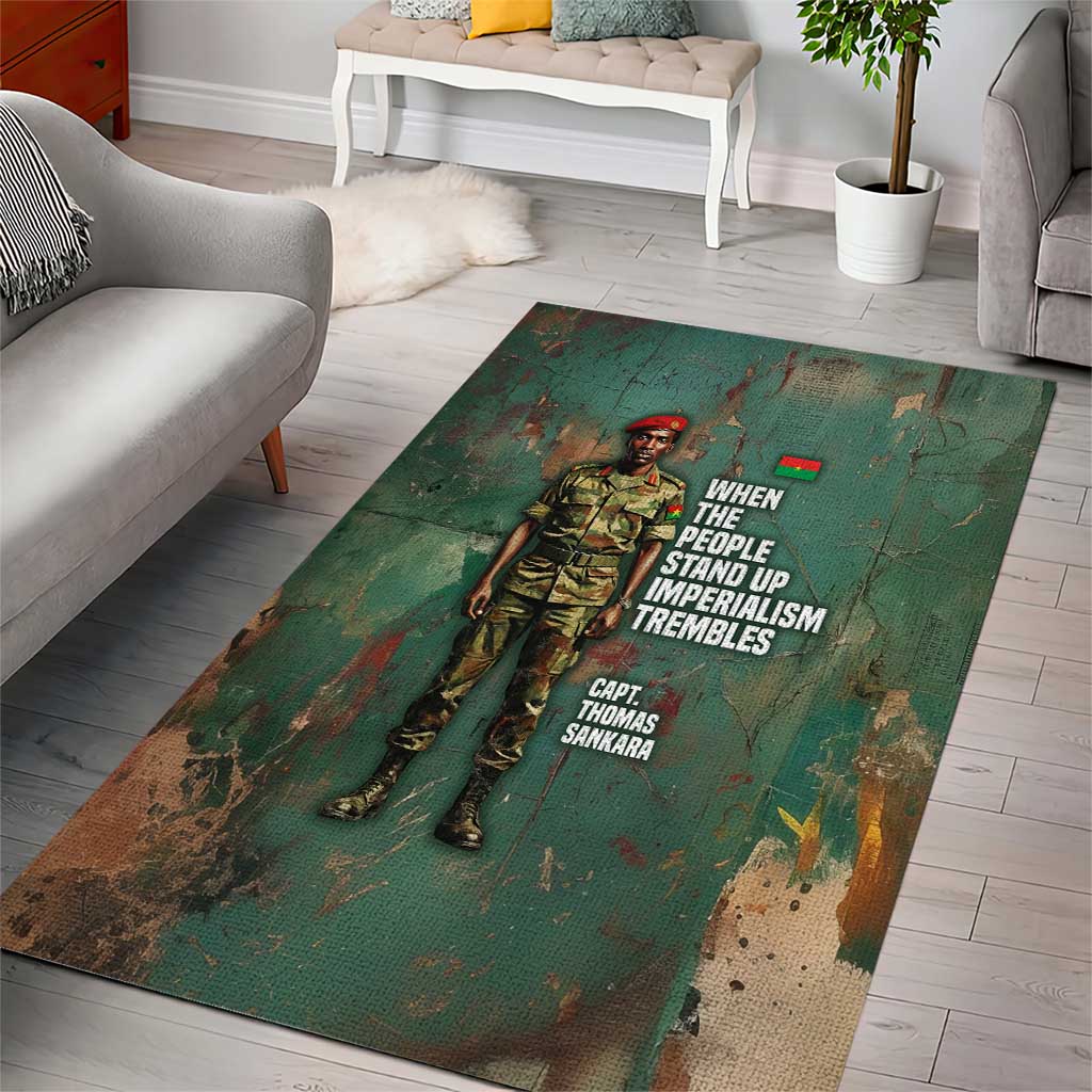 Burkina Faso Thomas Sankara Area Rug with Military Stance and Anti-Imperialist Quote Tribute Design - Wonder Print Shop