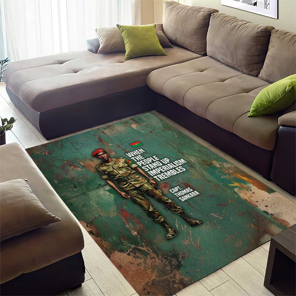 Burkina Faso Thomas Sankara Area Rug with Military Stance and Anti-Imperialist Quote Tribute Design - Wonder Print Shop