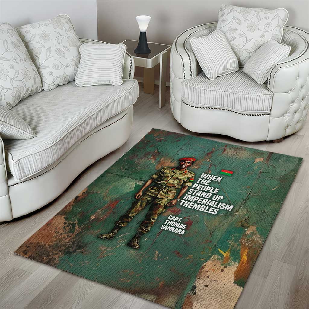 Burkina Faso Thomas Sankara Area Rug with Military Stance and Anti-Imperialist Quote Tribute Design - Wonder Print Shop