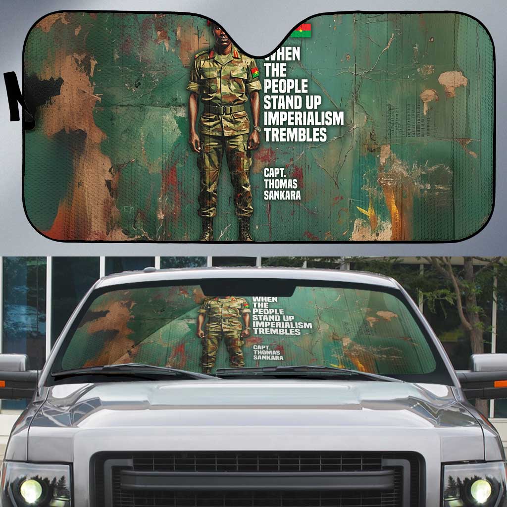 Burkina Faso Thomas Sankara Auto Sun Shade with Military Stance and Anti-Imperialist Quote Tribute Design - Wonder Print Shop