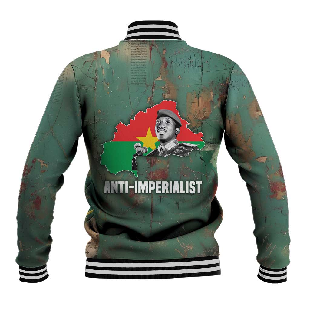 Burkina Faso Thomas Sankara Baseball Jacket with Military Stance and Anti-Imperialist Quote Tribute Design - Wonder Print Shop