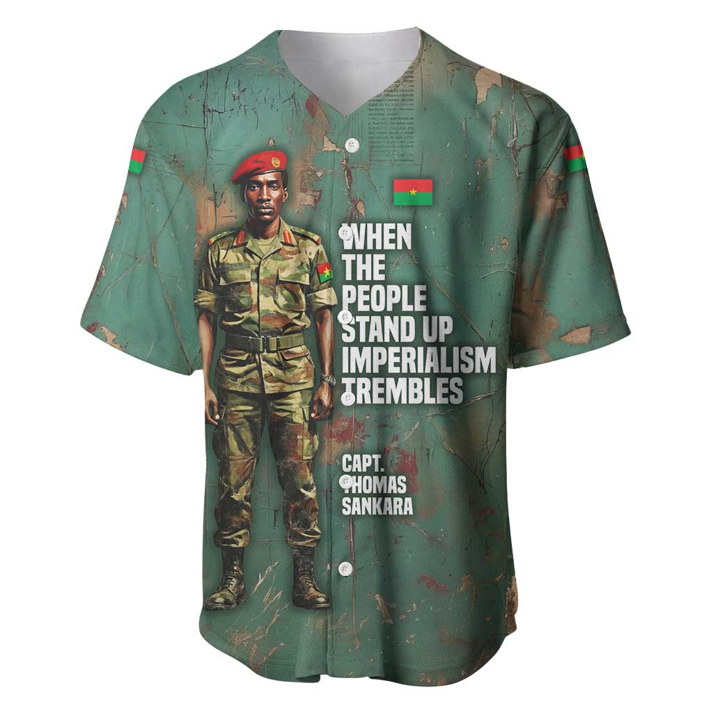 Burkina Faso Thomas Sankara Baseball Jersey with Military Stance and Anti-Imperialist Quote Tribute Design - Wonder Print Shop