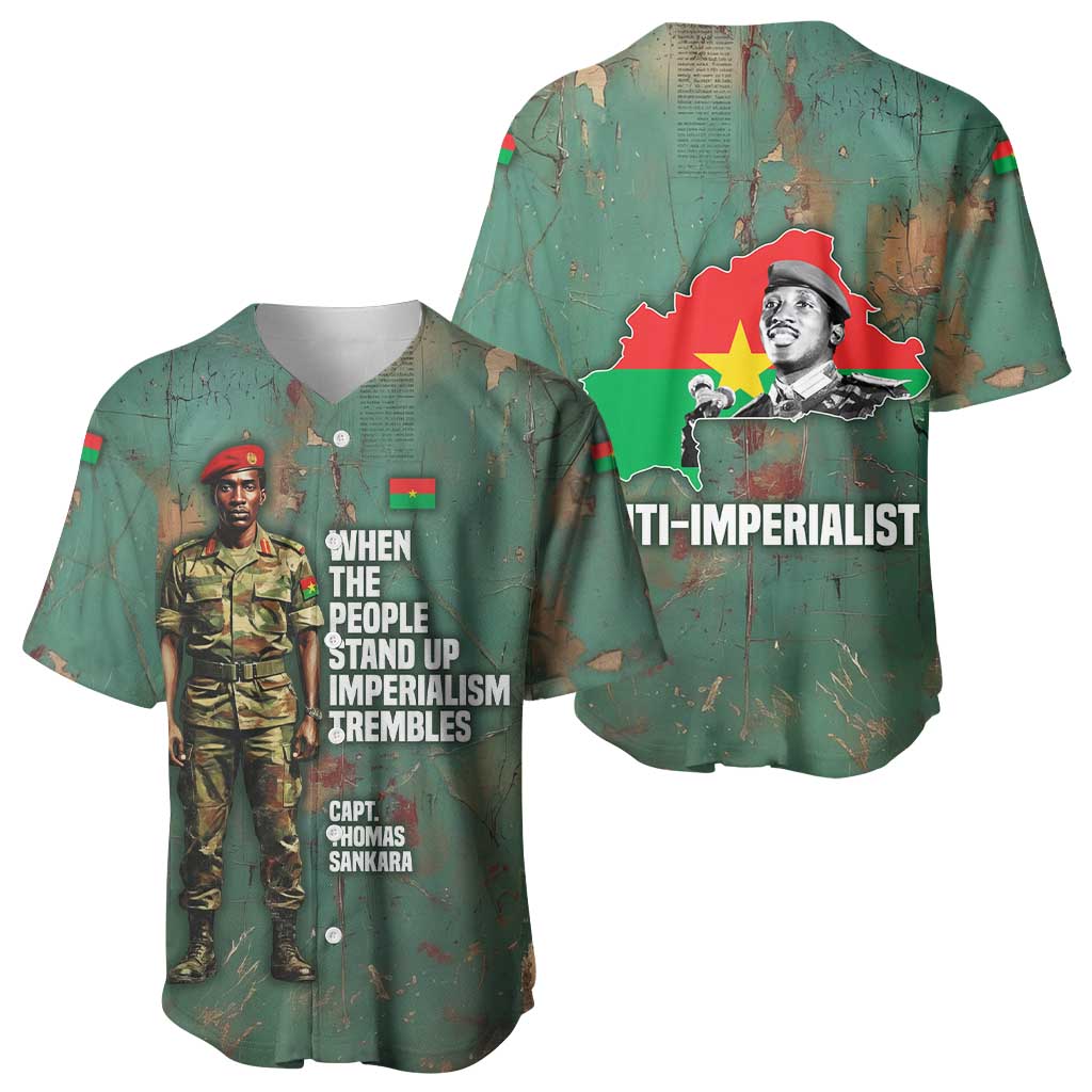 Burkina Faso Thomas Sankara Baseball Jersey with Military Stance and Anti-Imperialist Quote Tribute Design - Wonder Print Shop