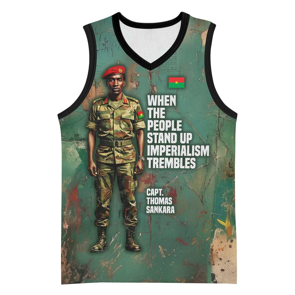 Burkina Faso Thomas Sankara Basketball Jersey with Military Stance and Anti-Imperialist Quote Tribute Design - Wonder Print Shop