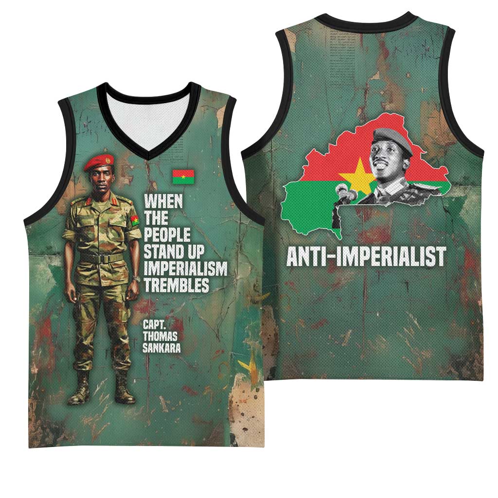 Burkina Faso Thomas Sankara Basketball Jersey with Military Stance and Anti-Imperialist Quote Tribute Design - Wonder Print Shop