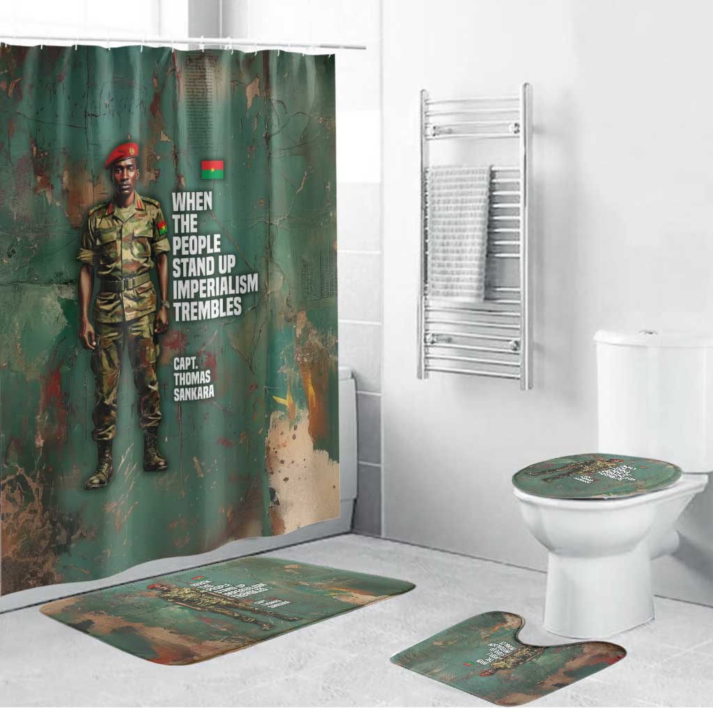 Burkina Faso Thomas Sankara Bathroom Set with Military Stance and Anti-Imperialist Quote Tribute Design - Wonder Print Shop