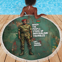 Burkina Faso Thomas Sankara Beach Blanket with Military Stance and Anti-Imperialist Quote Tribute Design - Wonder Print Shop