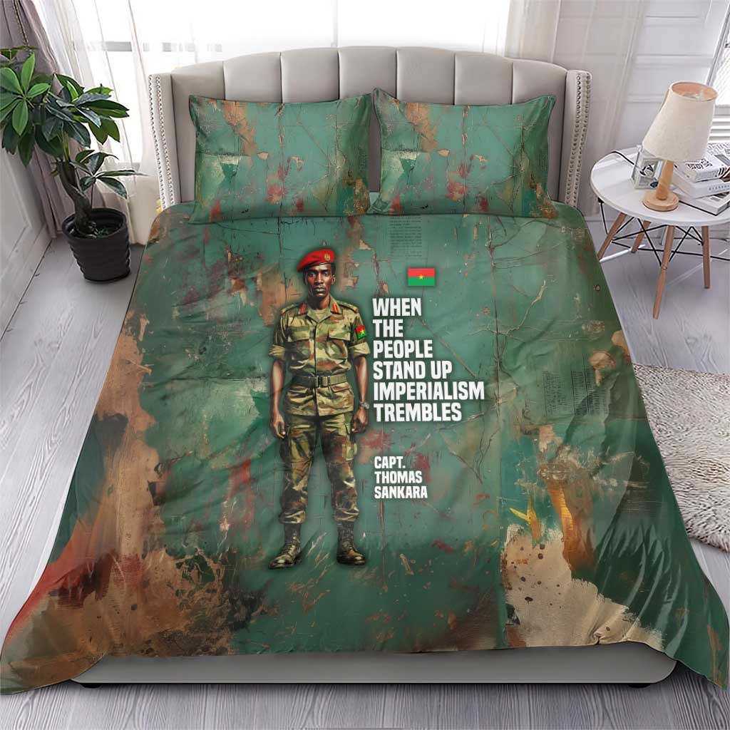Burkina Faso Thomas Sankara Bedding Set with Military Stance and Anti-Imperialist Quote Tribute Design - Wonder Print Shop