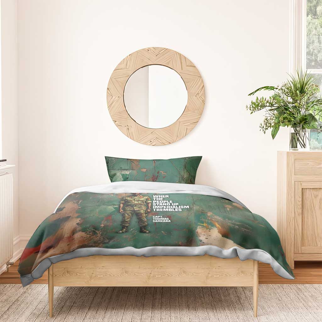 Burkina Faso Thomas Sankara Bedding Set with Military Stance and Anti-Imperialist Quote Tribute Design - Wonder Print Shop