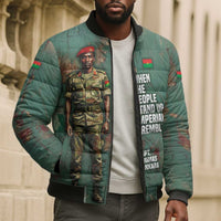 Burkina Faso Thomas Sankara Bomber Puffer Jacket with Military Stance and Anti-Imperialist Quote Tribute Design - Wonder Print Shop
