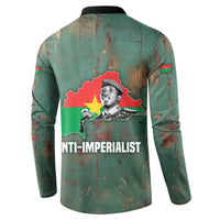 Burkina Faso Thomas Sankara Button Sweatshirt with Military Stance and Anti-Imperialist Quote Tribute Design