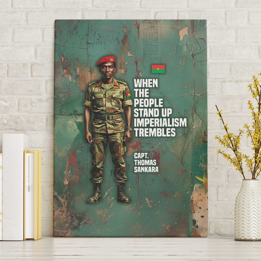 Burkina Faso Thomas Sankara Canvas Wall Art with Military Stance and Anti-Imperialist Quote Tribute Design - Wonder Print Shop
