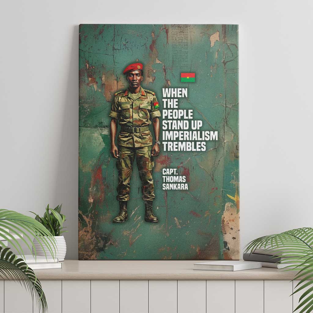 Burkina Faso Thomas Sankara Canvas Wall Art with Military Stance and Anti-Imperialist Quote Tribute Design - Wonder Print Shop