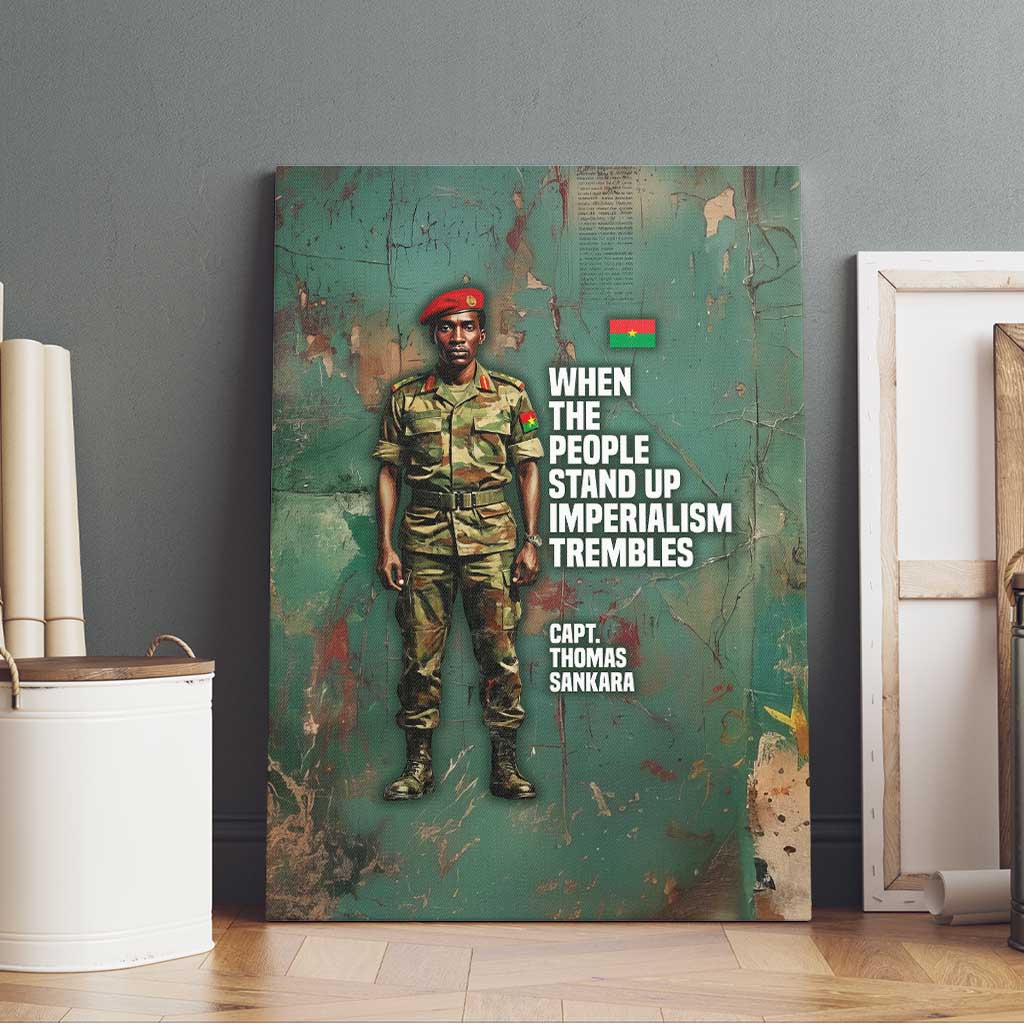Burkina Faso Thomas Sankara Canvas Wall Art with Military Stance and Anti-Imperialist Quote Tribute Design - Wonder Print Shop