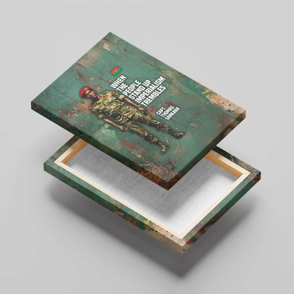 Burkina Faso Thomas Sankara Canvas Wall Art with Military Stance and Anti-Imperialist Quote Tribute Design - Wonder Print Shop