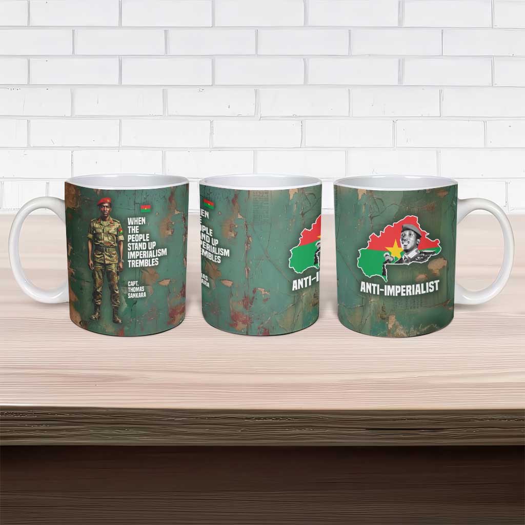 Burkina Faso Thomas Sankara Ceramic Mug with Military Stance and Anti-Imperialist Quote Tribute Design - Wonder Print Shop