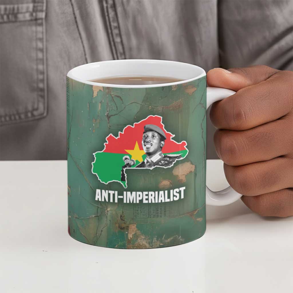 Burkina Faso Thomas Sankara Ceramic Mug with Military Stance and Anti-Imperialist Quote Tribute Design - Wonder Print Shop
