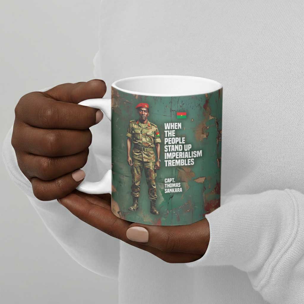 Burkina Faso Thomas Sankara Ceramic Mug with Military Stance and Anti-Imperialist Quote Tribute Design - Wonder Print Shop