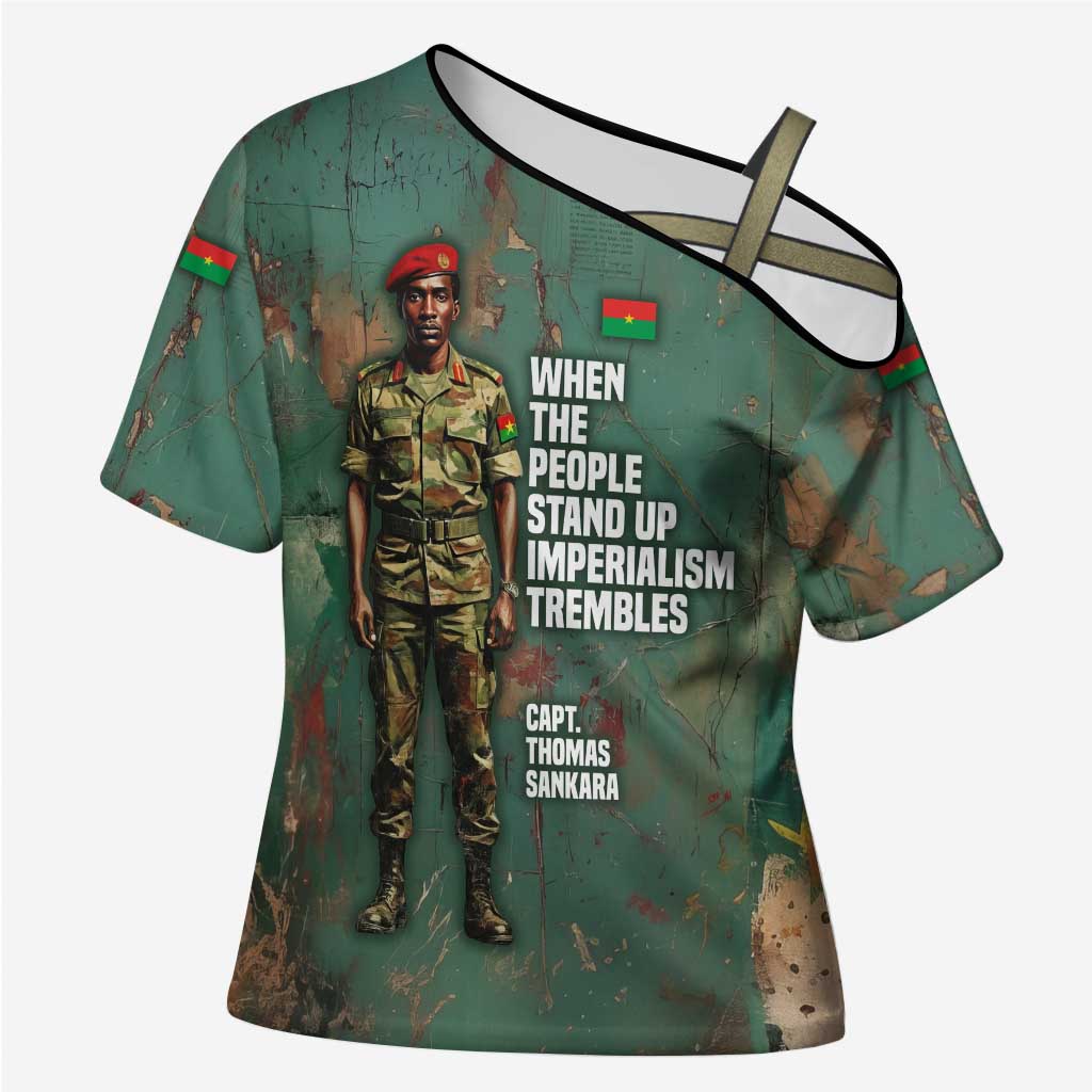 Burkina Faso Thomas Sankara Cross Shoulder Shirt with Military Stance and Anti-Imperialist Quote Tribute Design - Wonder Print Shop