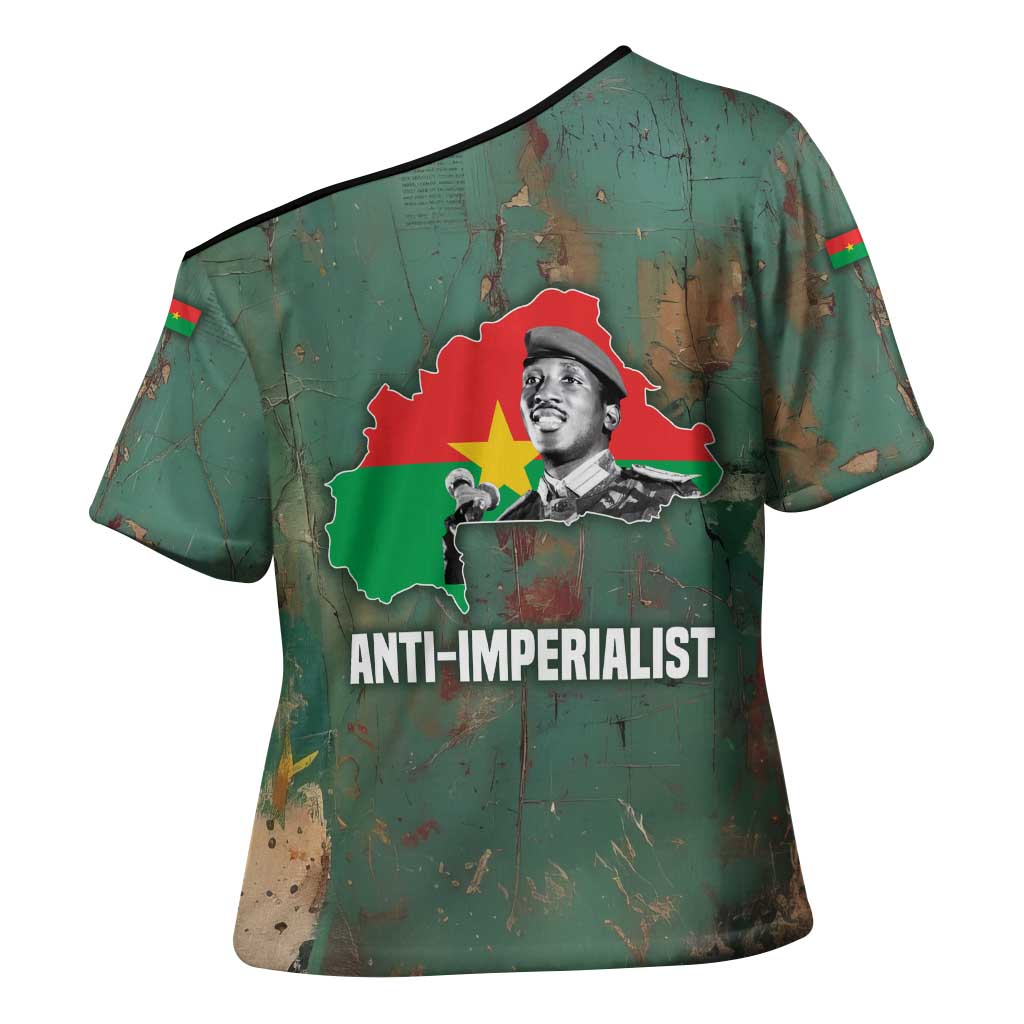 Burkina Faso Thomas Sankara Cross Shoulder Shirt with Military Stance and Anti-Imperialist Quote Tribute Design - Wonder Print Shop