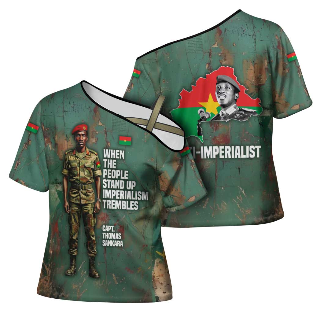 Burkina Faso Thomas Sankara Cross Shoulder Shirt with Military Stance and Anti-Imperialist Quote Tribute Design - Wonder Print Shop