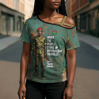 Burkina Faso Thomas Sankara Cross Shoulder Shirt with Military Stance and Anti-Imperialist Quote Tribute Design - Wonder Print Shop