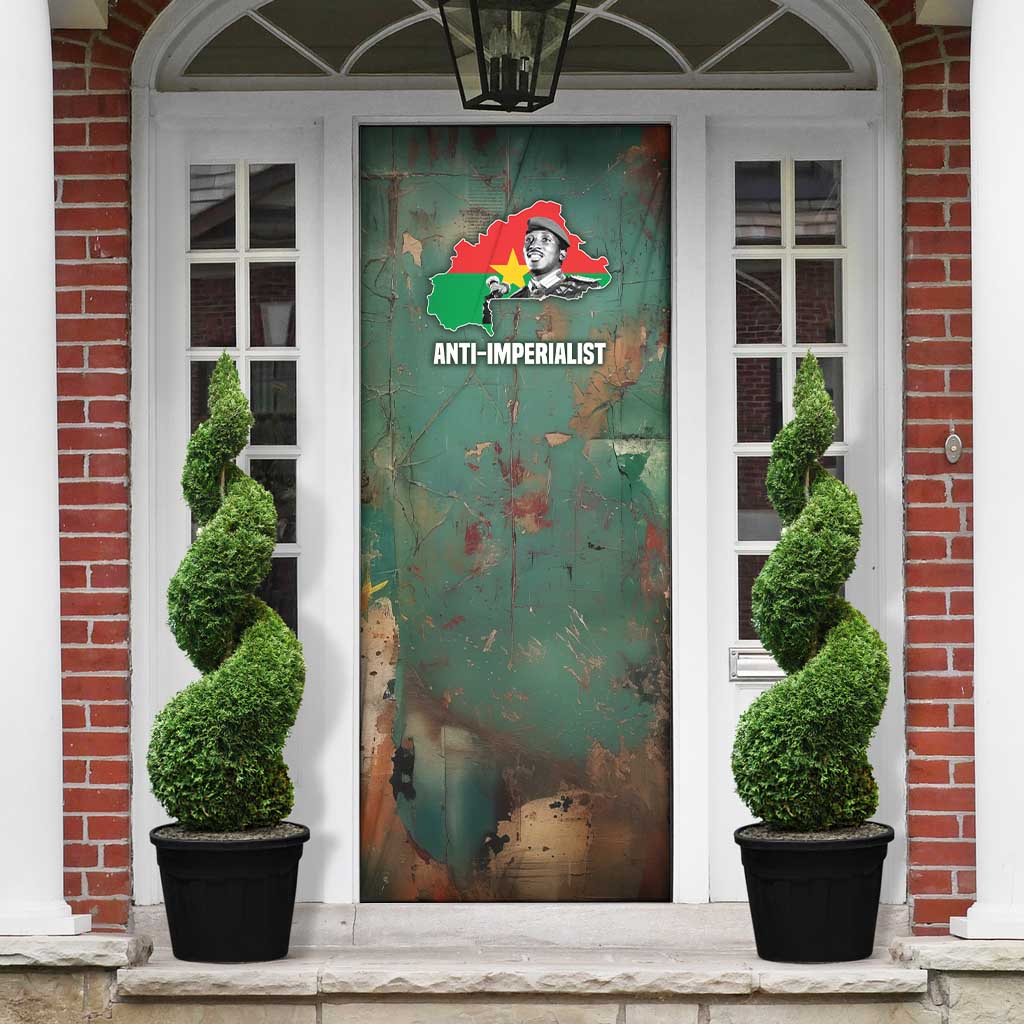 Burkina Faso Thomas Sankara Door Cover with Military Stance and Anti-Imperialist Quote Tribute Design - Wonder Print Shop