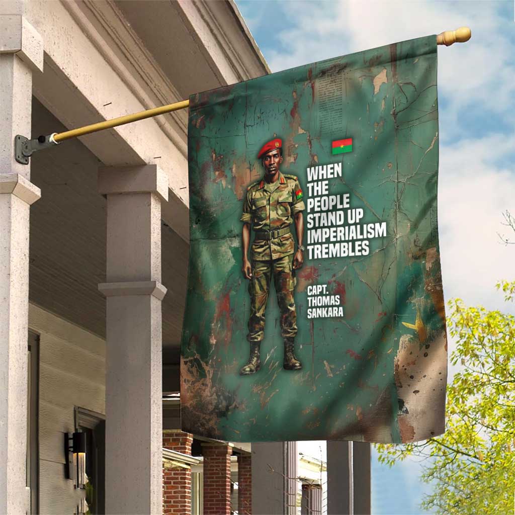 Burkina Faso Thomas Sankara Garden Flag with Military Stance and Anti-Imperialist Quote Tribute Design - Wonder Print Shop
