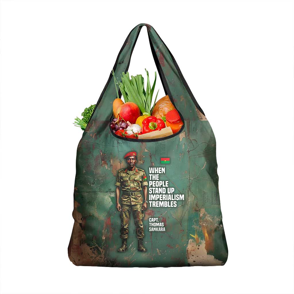 Burkina Faso Thomas Sankara Grocery Bag with Military Stance and Anti-Imperialist Quote Tribute Design - Wonder Print Shop