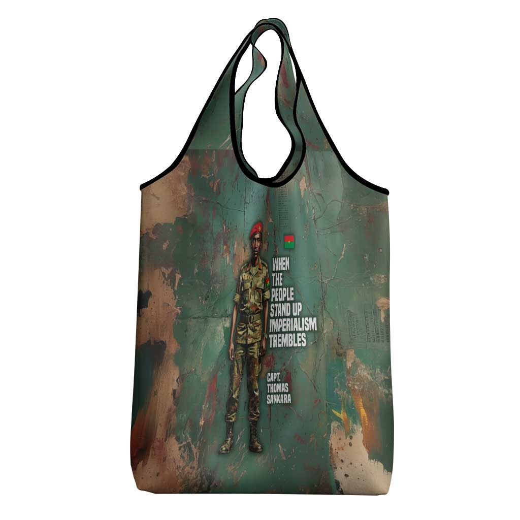 Burkina Faso Thomas Sankara Grocery Bag with Military Stance and Anti-Imperialist Quote Tribute Design - Wonder Print Shop