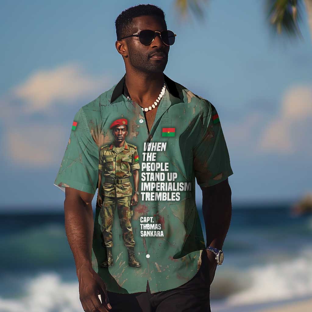 Burkina Faso Thomas Sankara Hawaiian Shirt with Military Stance and Anti-Imperialist Quote Tribute Design - Wonder Print Shop