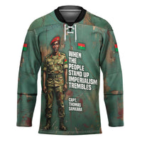 Burkina Faso Thomas Sankara Hockey Jersey with Military Stance and Anti-Imperialist Quote Tribute Design - Wonder Print Shop