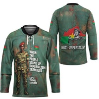 Burkina Faso Thomas Sankara Hockey Jersey with Military Stance and Anti-Imperialist Quote Tribute Design - Wonder Print Shop