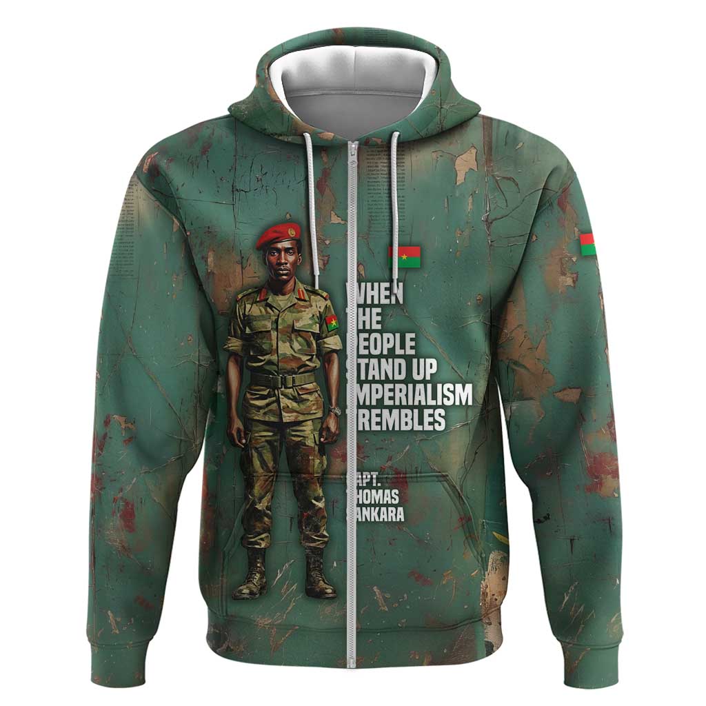 Burkina Faso Thomas Sankara Hoodie with Military Stance and Anti-Imperialist Quote Tribute Design - Wonder Print Shop