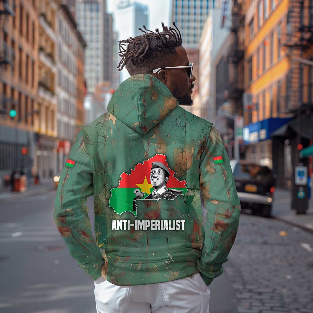 Burkina Faso Thomas Sankara Hoodie with Military Stance and Anti-Imperialist Quote Tribute Design - Wonder Print Shop