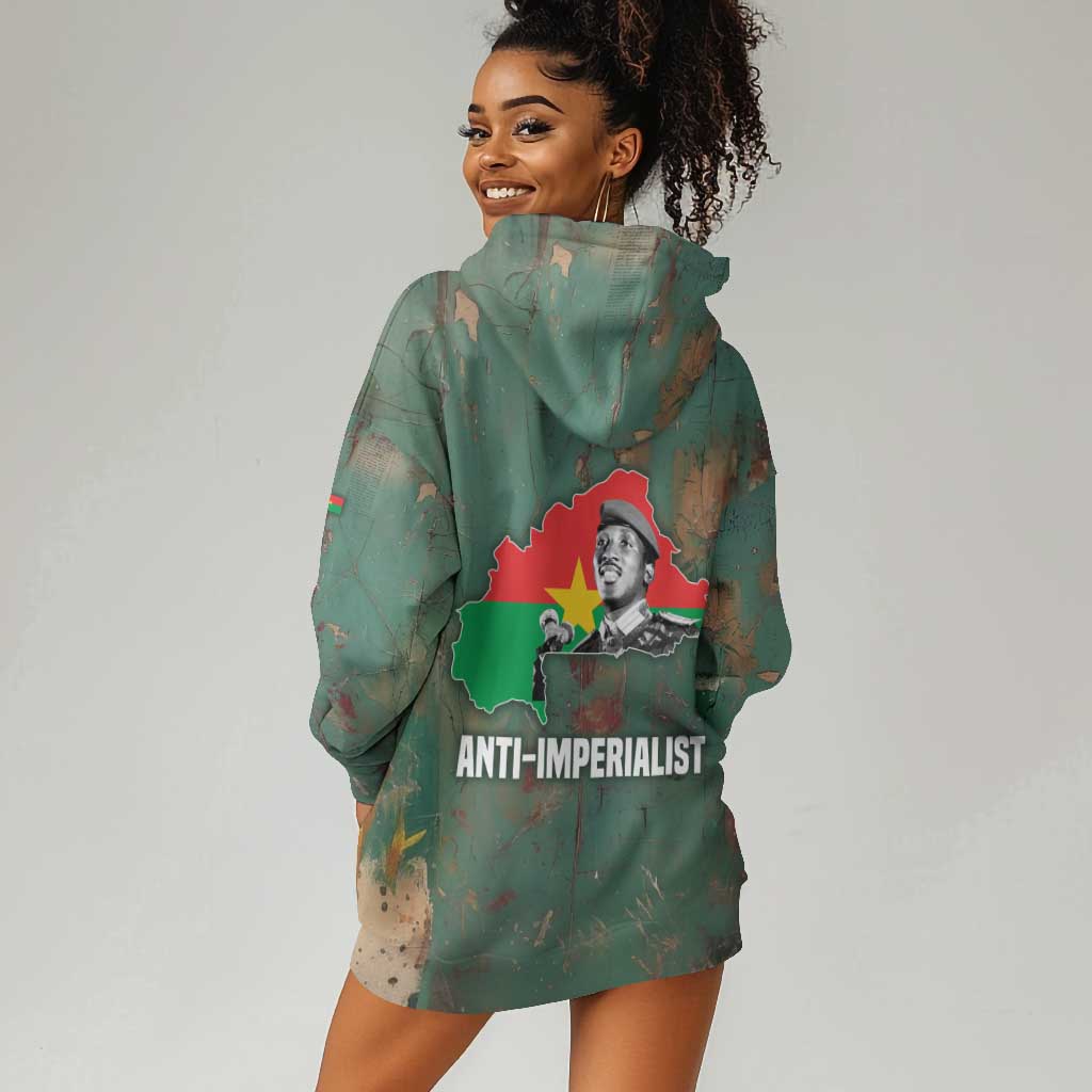 Burkina Faso Thomas Sankara Hoodie Dress with Military Stance and Anti-Imperialist Quote Tribute Design - Wonder Print Shop