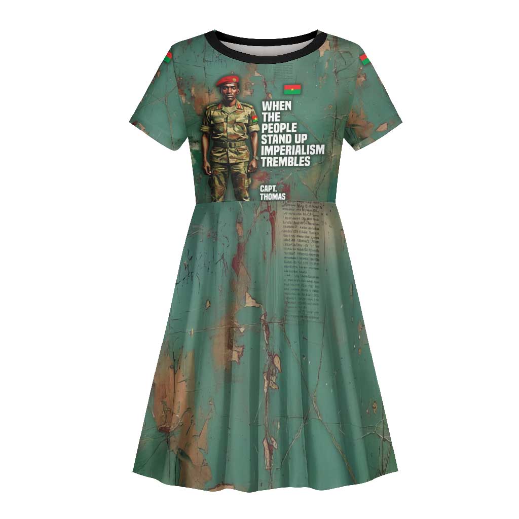 Burkina Faso Thomas Sankara Kid Short Sleeve Dress with Military Stance and Anti-Imperialist Quote Tribute Design - Wonder Print Shop