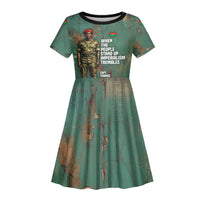 Burkina Faso Thomas Sankara Kid Short Sleeve Dress with Military Stance and Anti-Imperialist Quote Tribute Design - Wonder Print Shop