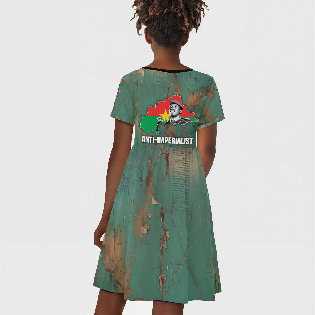 Burkina Faso Thomas Sankara Kid Short Sleeve Dress with Military Stance and Anti-Imperialist Quote Tribute Design - Wonder Print Shop